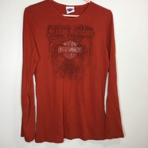 Harley Davidson Orange Long Sleeve T Shirt Sz L☺️
